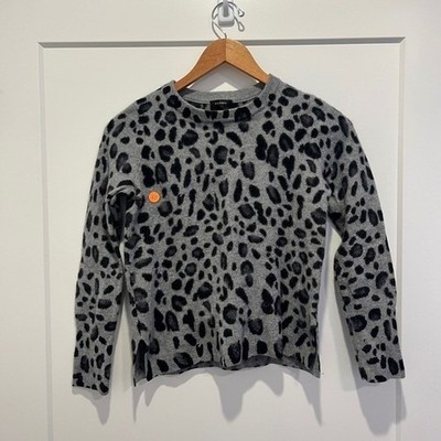Halogen Womens Gray Leopard Print 100% Cashmere Crewneck Sweater Size M