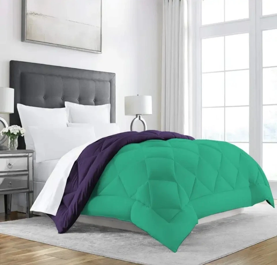Reversible Comforter Lime Green & Purple | King Size Microfiber Quilt Blanket | - Image 2 of 4