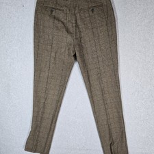 Banana Republic Men Pants 33X34 Brown Polyester Wool Dress Plaid Tailored NWT