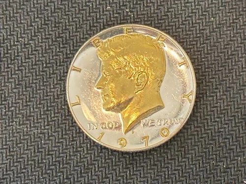 DANBURY MINT- 1970-D UNCIRULATED KENNEDY HALF -40%- SILVER /GOLD & SILVER PLATED