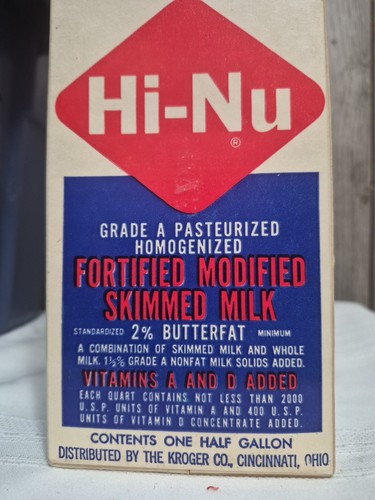 CARTON DE LAIT CARTON 1/2 GALLON : Lait écrémé modifié Hi-Nu 2% enrichi (Kroger) - Photo 8/18