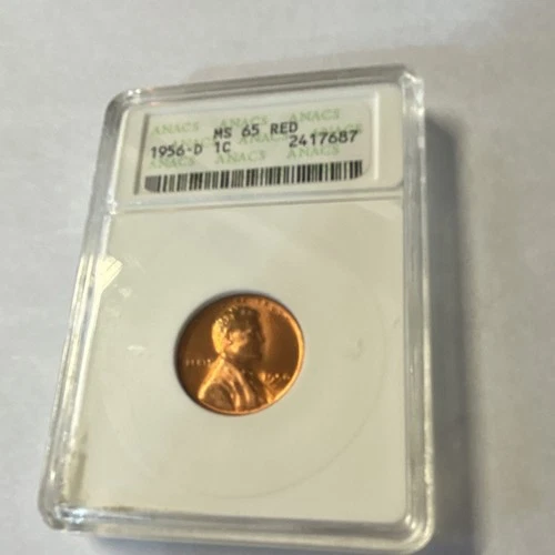 New ListingLincoln Wheat Small Cent 1956-D Bronze ANACS MS 65 RD Certified Coin