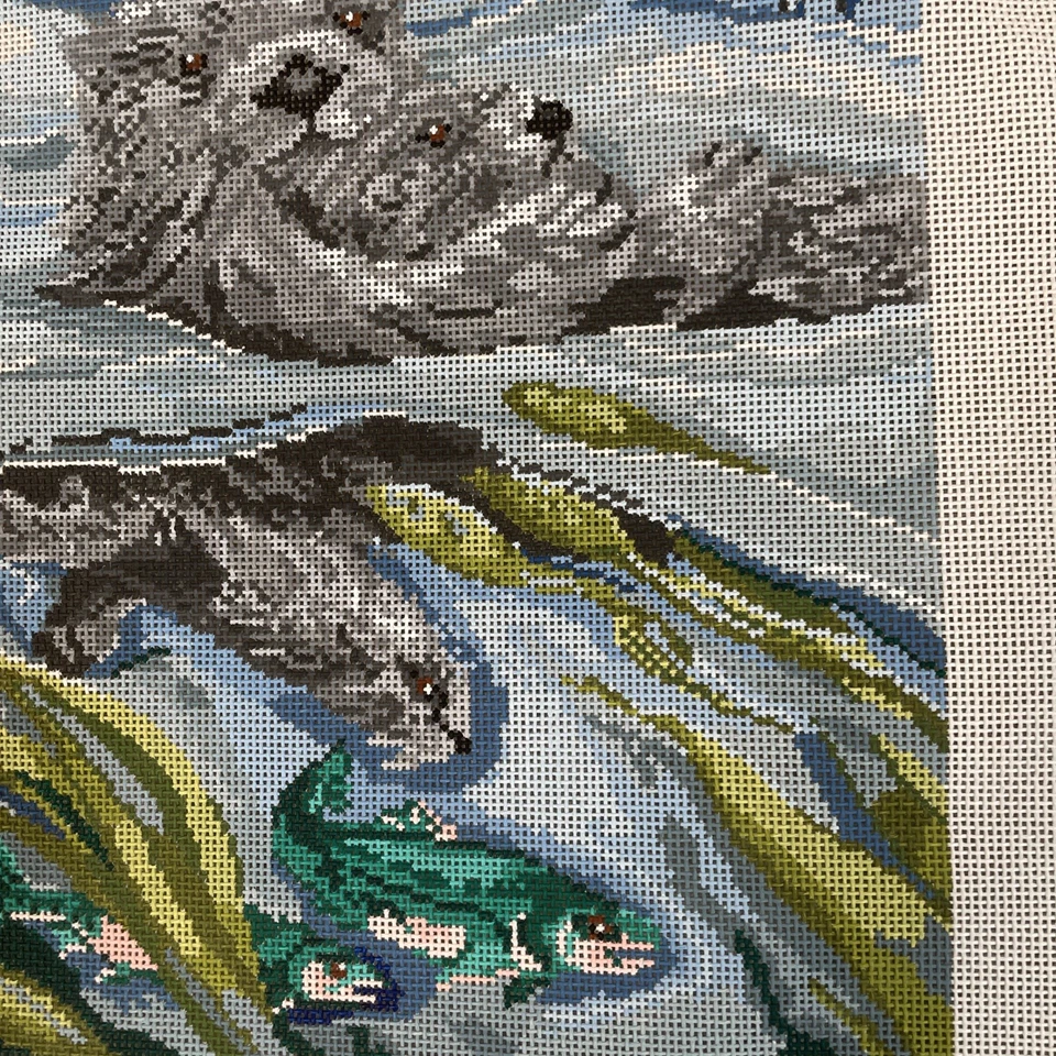 VTG Wiehler Gobelin Hand Painted Needlepoint Canvas Sea Otters Large Rare - Image 4 of 4