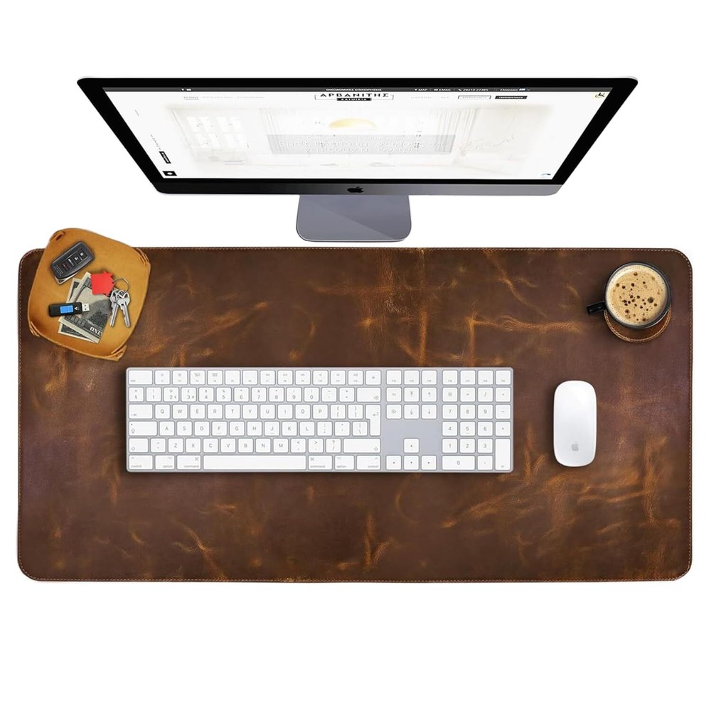 Leather Desk Pad REAL Leather Desk Mat (31x15.6) Desk Cover Desk Blotter Desk...