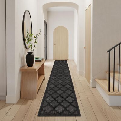 Nourison Easy Care Indoor/Outdoor Charcoal Black 2'2'' x 16' Area -Rug Easy