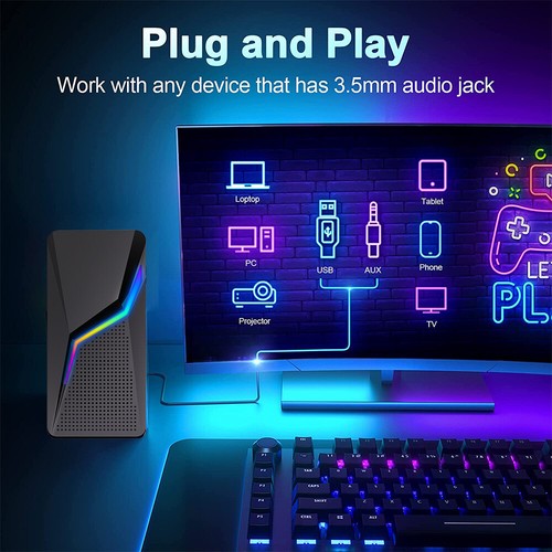 USB Wired Computer Speakers Dynamic RGB Stereo Soundbar for Desktop PC Laptop - Picture 3 of 14