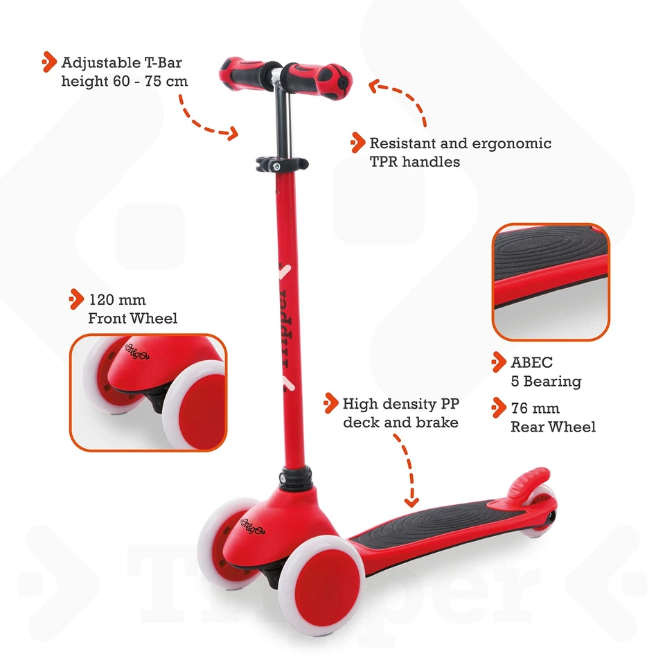 On&Go Tripper Tretroller mit 3 Rädern PU-Rädern und TPR-Griffen Sicherheitsbr... - Bild 2 von 4
