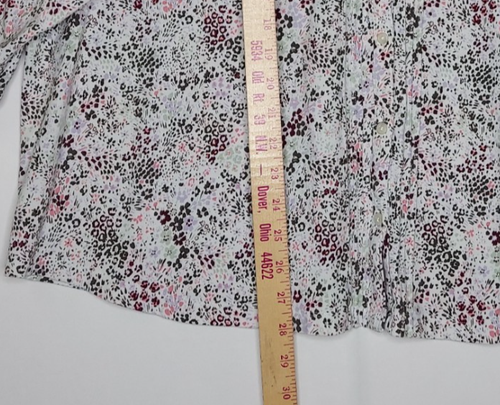 Lands End Button Top Womens 3X Purple Ditsy Floral Stretch 3/4 Pleated Ruffle - Bild 6 von 11