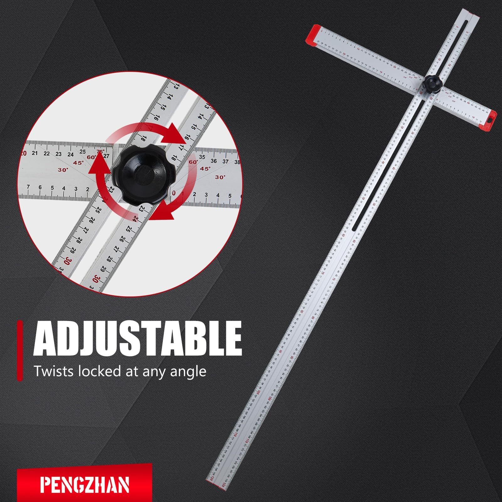 Adjustable Drywall T-Square Tool 48 Inch Aluminum Sliding Head Dual Scale