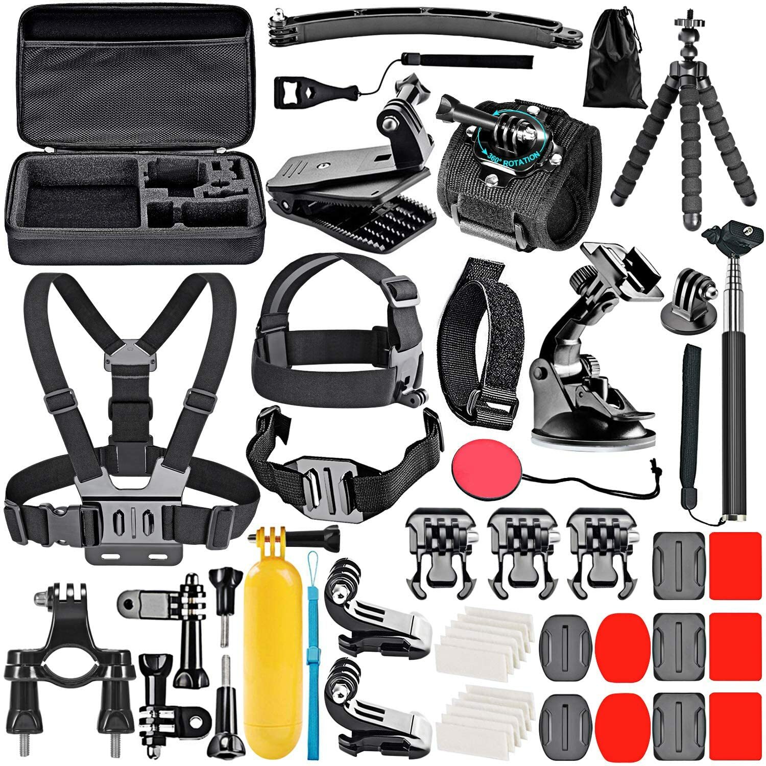 Kit 50 accessoires GoPro Hero 8 avec fixation ventouse et poignée flottante étanche noire
