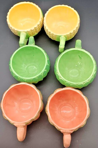 Vintage~Set of 6 Ceramic Majolica Soup Bowls with Handles Carrot/Corn/Asparagus - Picture 3 of 14