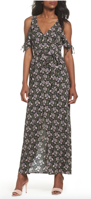 PAIGE Lystra Cold Shoulder Maxi Dress, Storm Cloud Floral, Size