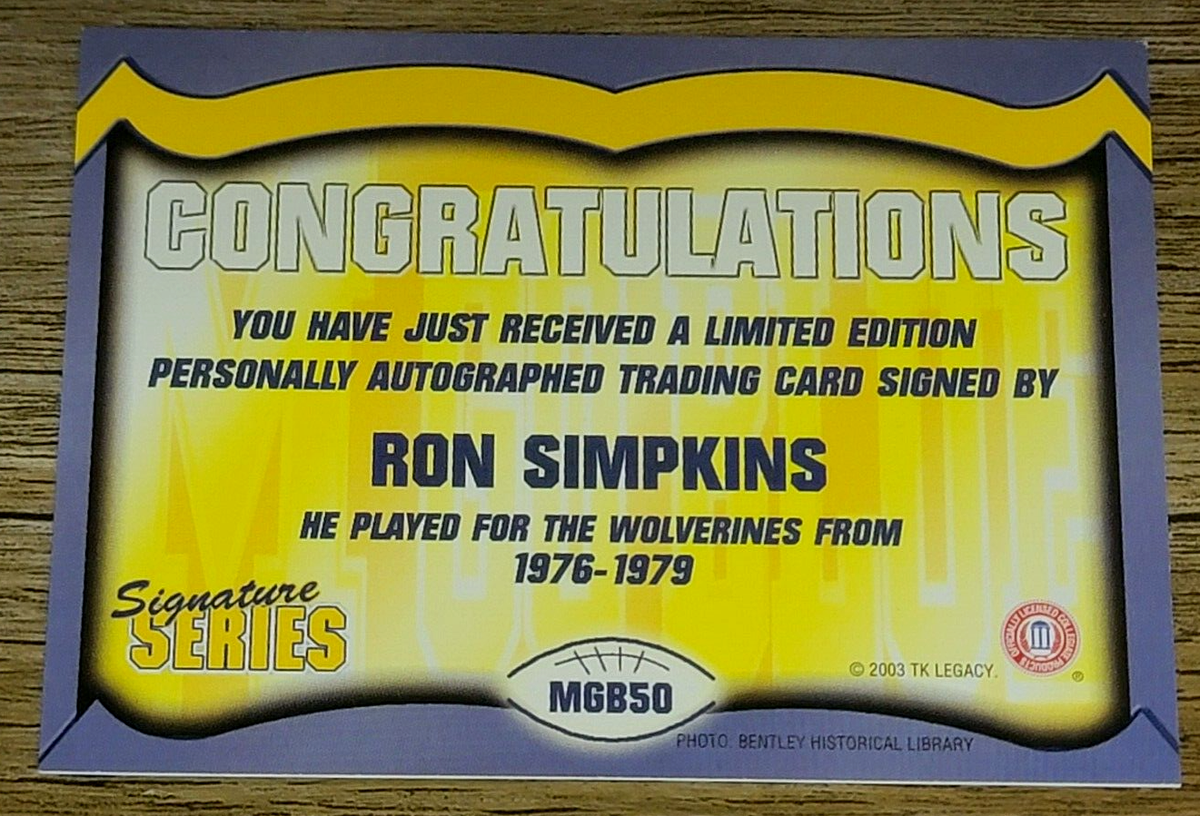 （当時物）MIGNION COLLECTION TAKE AUTOGRAPH TK Legacy Michigan Wolverines MGB50 Ron Simpkins Autograph | eBay