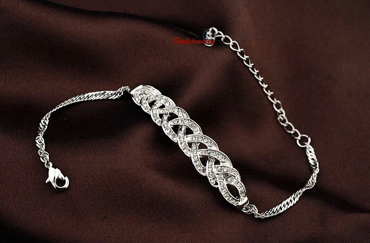 White Gold Fill Women Twist Bar Bridal Bracelet Made With Swarovski Crystal T10 Foto 4 de 4