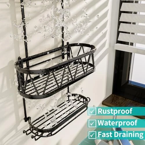 Shower Caddy over Shower Head, Rustproof & Waterproof Home Decor with A-Black