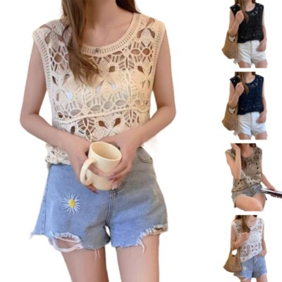 Delicate Crochet Hollow Knit Tops Suitable for Daily Wear Dating and Gatherings