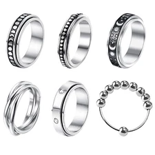 6pcs Anti Anxiety Spinner Fidget Ring Stainless Steel Rotate Band for Men Women