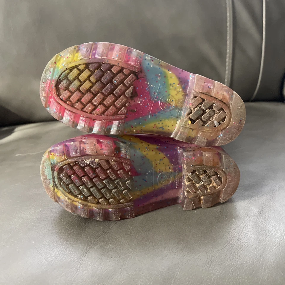 Western Chief девочек 5/6 дождя ботинки розовый фиолетовый блестящий свет вверх туфли - Изображение 4 из 4