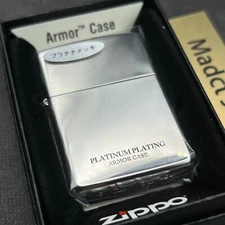 Zippo Armor Case Titanium Platinum Plating Silver Side Logo Oil Lighter New