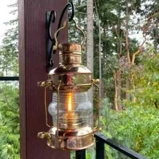 14" Nautical Maritime Ship Lantern Boat Light Brass & Copper Anchor Oil Lamp