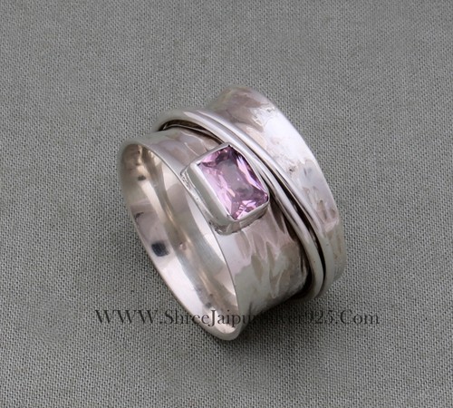 Pink Zircon Spinner Ring-925 Sterling Solid Silver Spinner Ring-Silver Jewelry - 第 6/7 張圖片