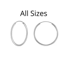 Solid Sterling Silver Endless Hoops 925 Silver Earrings UNISEX All Sizes 10-70MM
