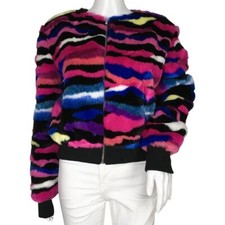 Betsey Jhonson Women’s Stripes Multicolor Faux Fux Coat Size S Dm71