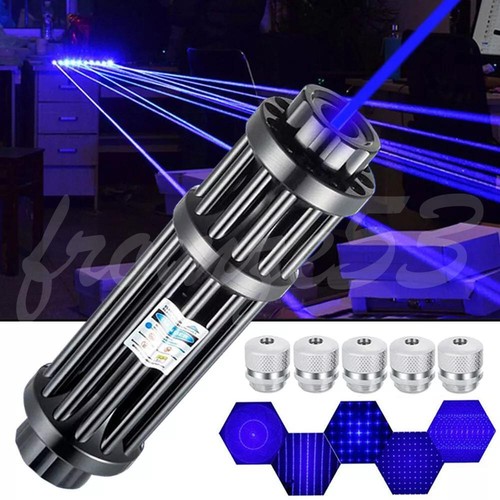 8000M Blue Laser Pointer Visible Beam Light Torch LazerPen+Battery+5 Head Caps - Picture 2 of 11