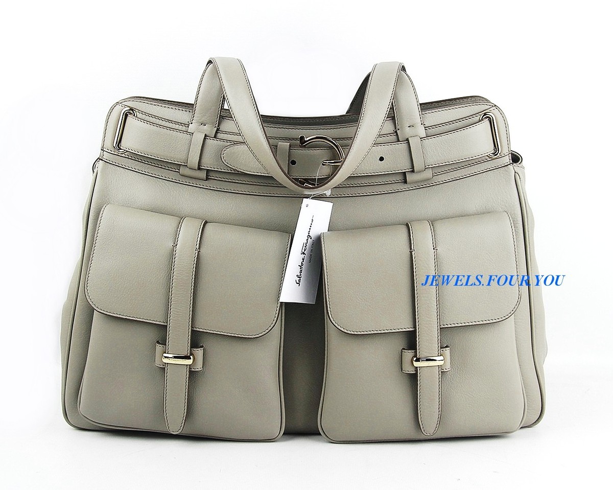 SALVATORE FERRAGAMO LARGE KOKO TAUPE HOBO BAG HANDBAG 100% LEATHER