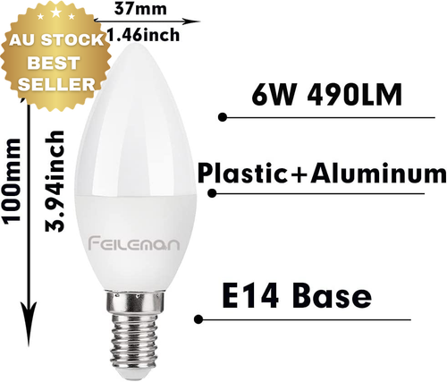 6x E14 LED Candle Bulbs 6W 490Lm Warm White 3000K Non-Dimmable C37 - Picture 2 of 12