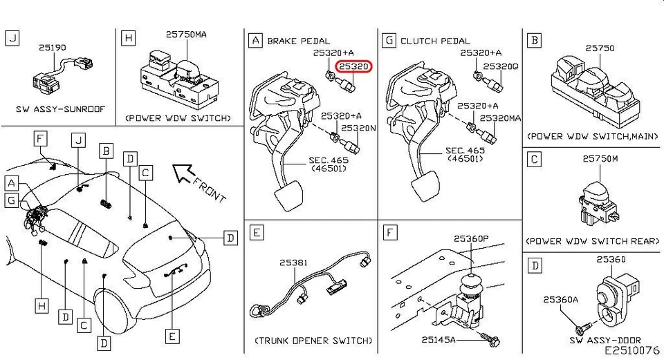 Interruptor de luz de freno Nissan OEM 25320-AX10A Infiniti Foto 3 de 4