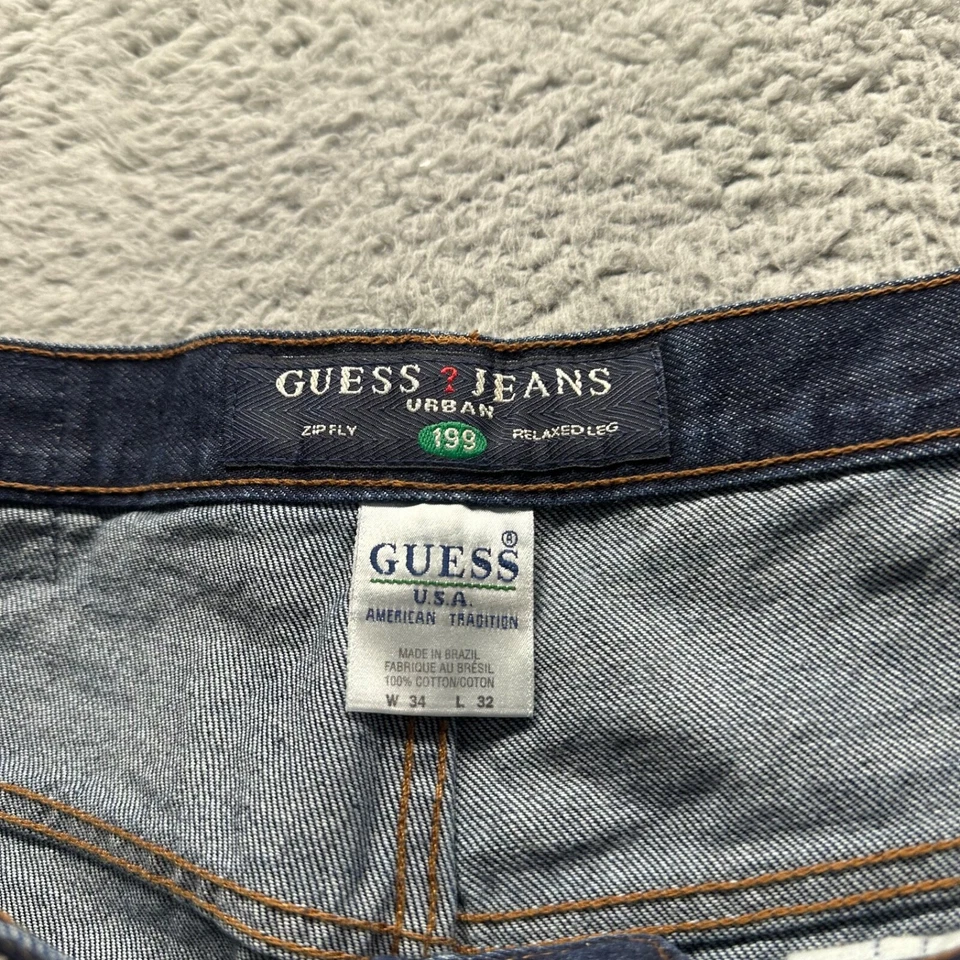 Vintage Guess Jeans Mens 34x32 Blue Dark Wash Cotton Urban Relaxed Baggy Denim - Image 3 of 4