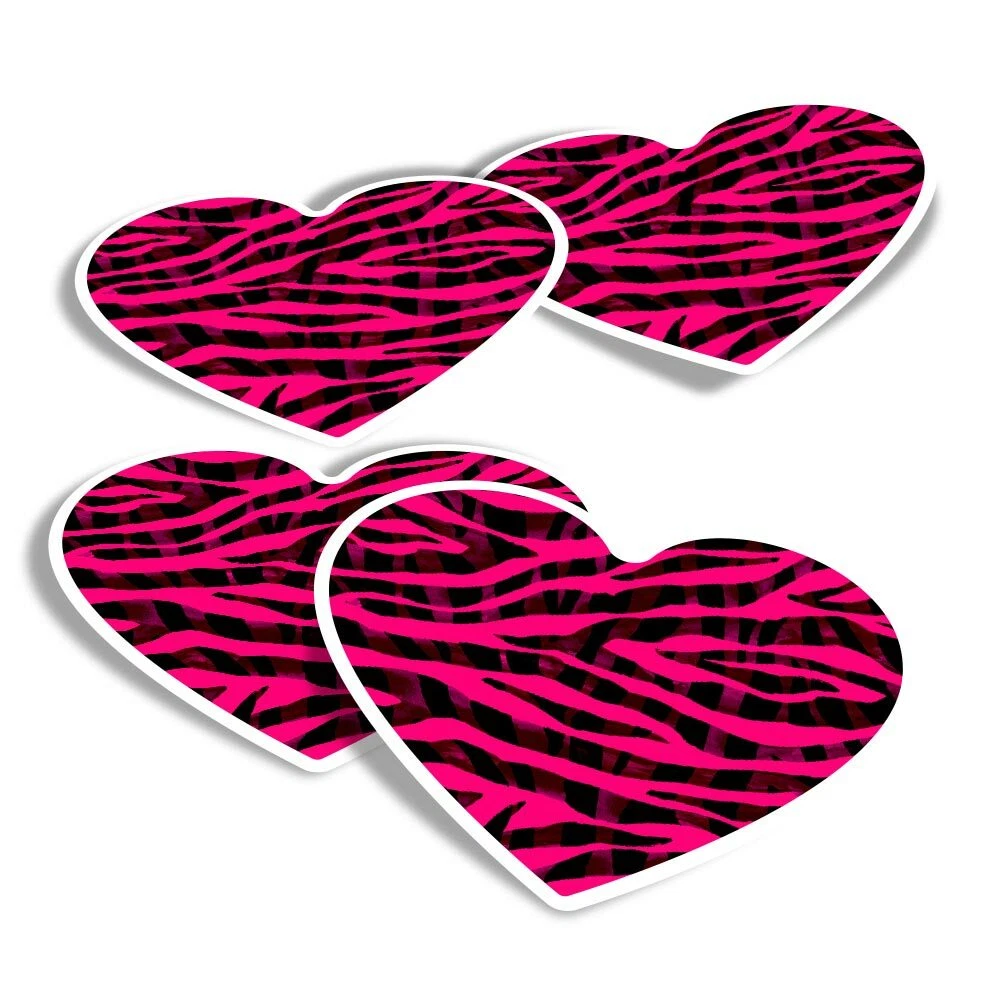 4x Heart Stickers - Pink Zebra Animal Print #2536 | eBay