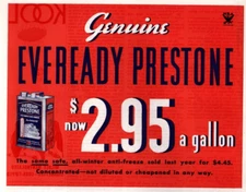 1933 Eveready Prestone Anti-freeze 2-page Approx. 11" x 14" Each Print Ad