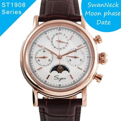 Seagull Sugess ST1908 40mm White Moon Phase Date Chronograph Sapphire Gold 1963
