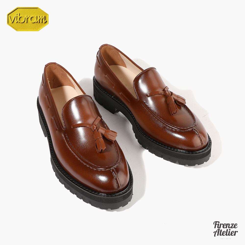 Firenze Atelier Men's Wine Brown Leather Tassel Loafers Slip-on