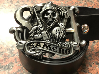 Sons Of Anarchy SOA logo metal BUCKLE + FREE BELT samcro Reaper skull motorcycle
