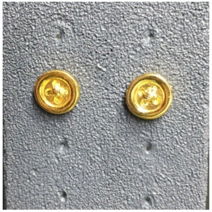 Button Pierced Earrings Tiny Gold Seamstress Tail… - image 1
