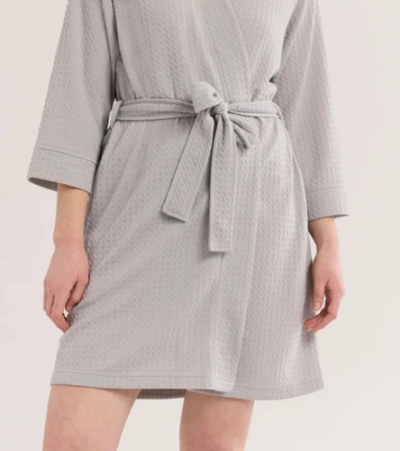 Joyspun Women's size XL 16-18 Waffle Kimono Short Wrap Robe color SILVER GRAY - Picture 3 of 10