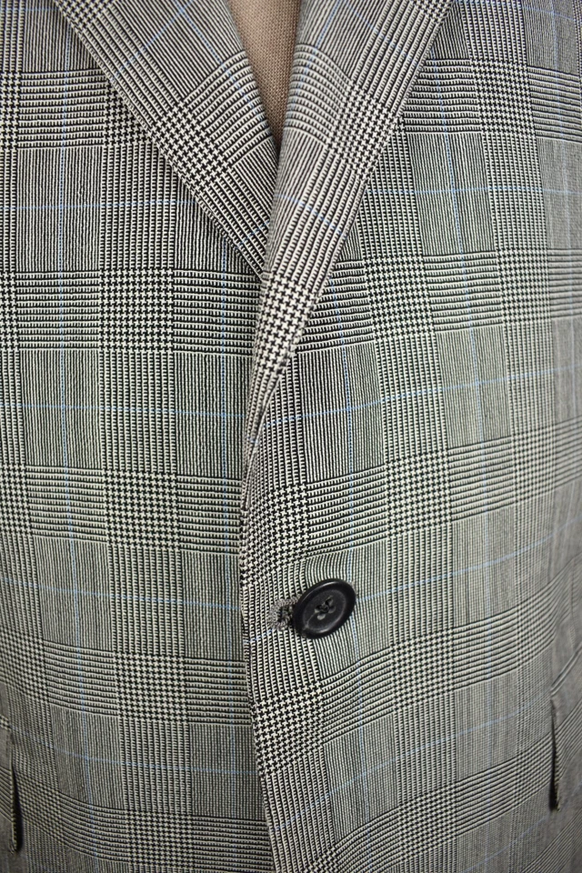 Traje de lana a cuadros gris claro Southwick 1995-2004 de dos piezas con dos botones Talla: 42S Foto 2 de 4