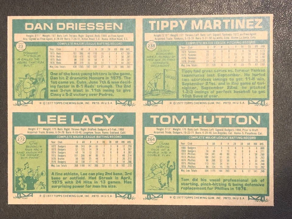 1977 Topps Baseball RARE!! Trading Card Uncut 4 Card Panel Sheet - Image 2 of 2