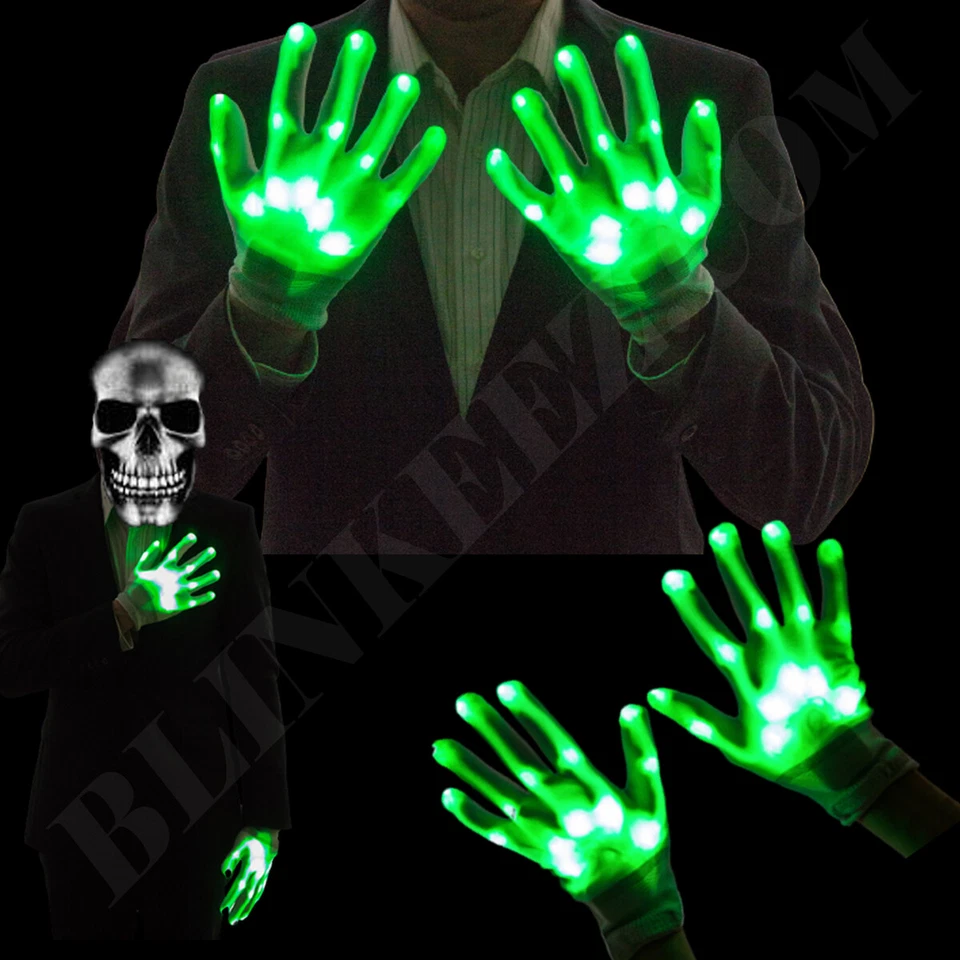 Guantes LED HALLOWEEN Iluminar Dedos VERDE LED Disfraz Guantes Rave Baile Fiesta Foto 2 de 4