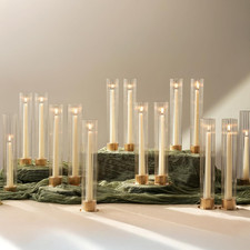 Hurricane Glass Candle Holders, Set of 18 Gold Taper Candle Holders