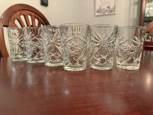 Vntg Anchor Hocking Early American Prescut Star Of David Juice Tumbler Set Of 6