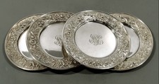 Kirk Sterling Silver Bread Plates c1940 HAND DECORATED FLORAL