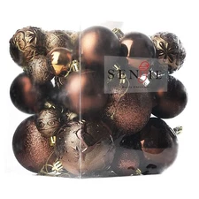 Brown Shatterproof Christmas Ornaments, 32 Pcs Spherical Balls for Xmas Trees
