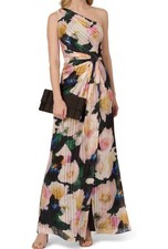 Adrianna Papell One Shoulder Floral Chiffon Draped Gown Formal Dress Nwt 10