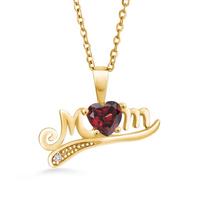 0.61 Ct Garnet Diamond 18K Yellow Gold Plated Silver Pendant with Chain