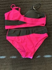 Girls Pink Black Colorblock Swim Set High-Wai...