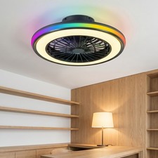 Flush Mount Ceiling Fan 20 inch Smart RGB Light Remote APP Control Kit Black